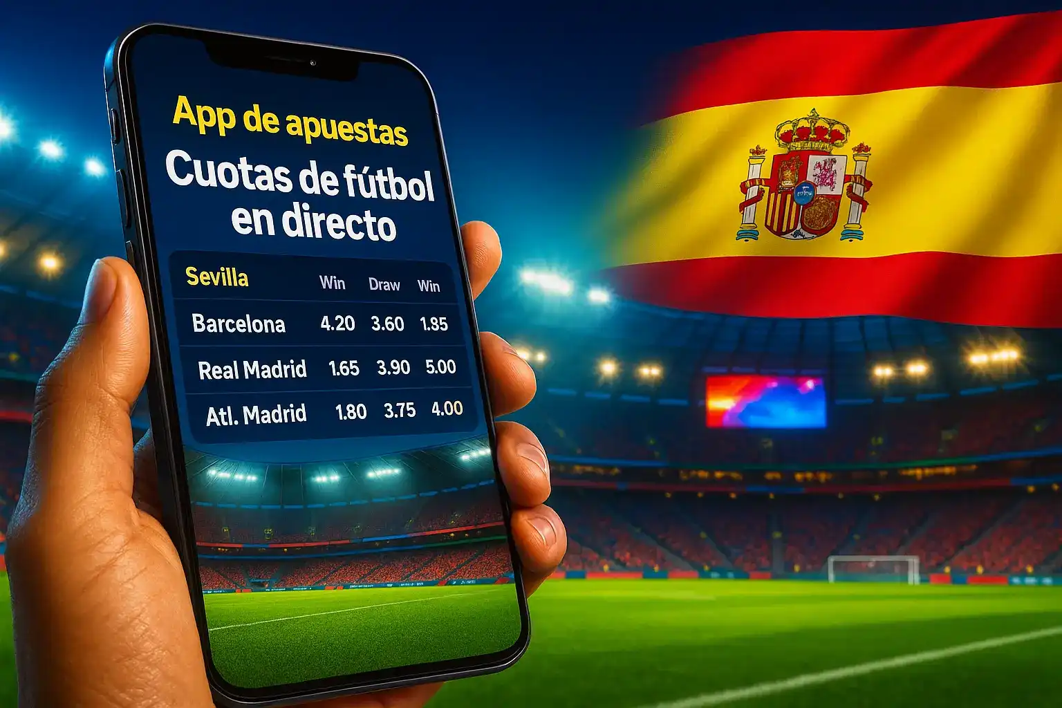 Siente la emoción del fútbol español con la app de apuestas de Kirolbet. Consulta las cuotas de fútbol en directo para La Liga desde el estadio y haz tu apuesta.