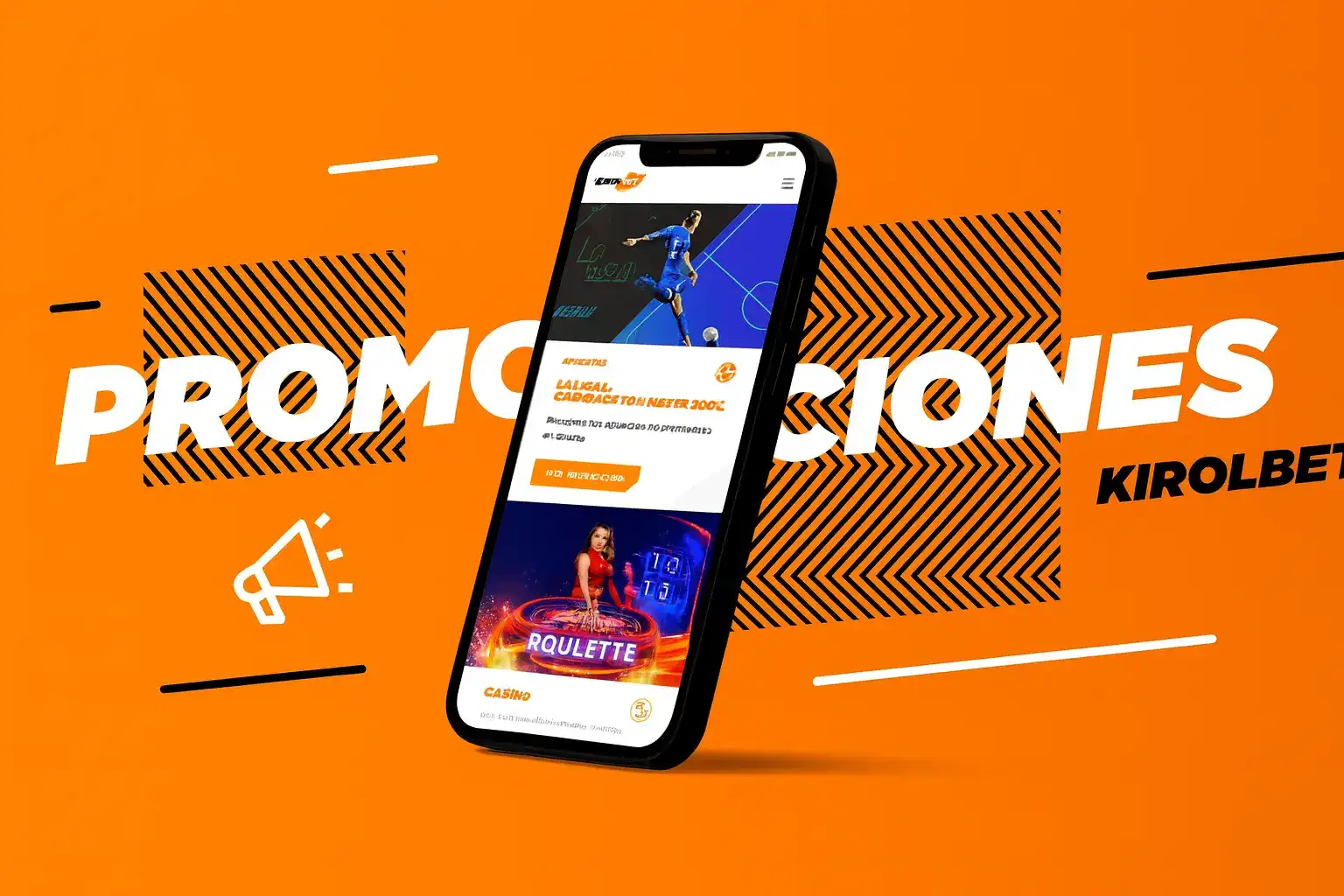 Descubre las increíbles promociones de Kirolbet en nuestra app móvil. Un smartphone muestra la sección de ofertas para apuestas deportivas y juegos de casino como la ruleta.