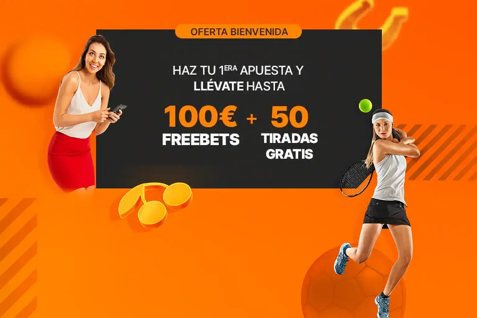 Aprovecha la oferta de bienvenida de Kirolbet. Haz tu primera apuesta y llévate hasta 100€ en freebets para deportes y 50 tiradas gratis para el casino. ¡Regístrate ya!