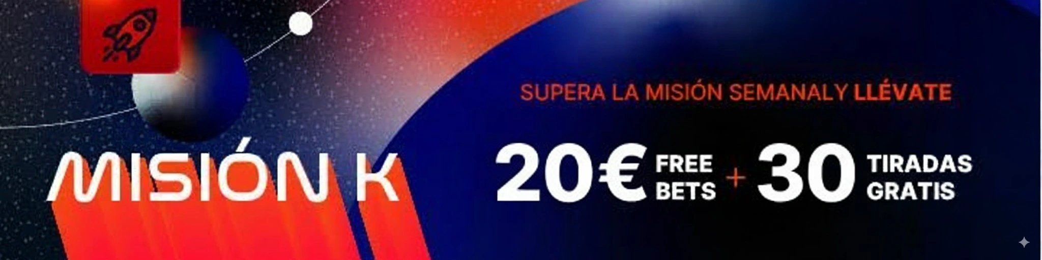 ¡Supera la Misión K semanal en Kirolbet! Completa nuestro desafío y llévate una fantástica recompensa de 20€ en freebets más 30 tiradas gratis para el casino.